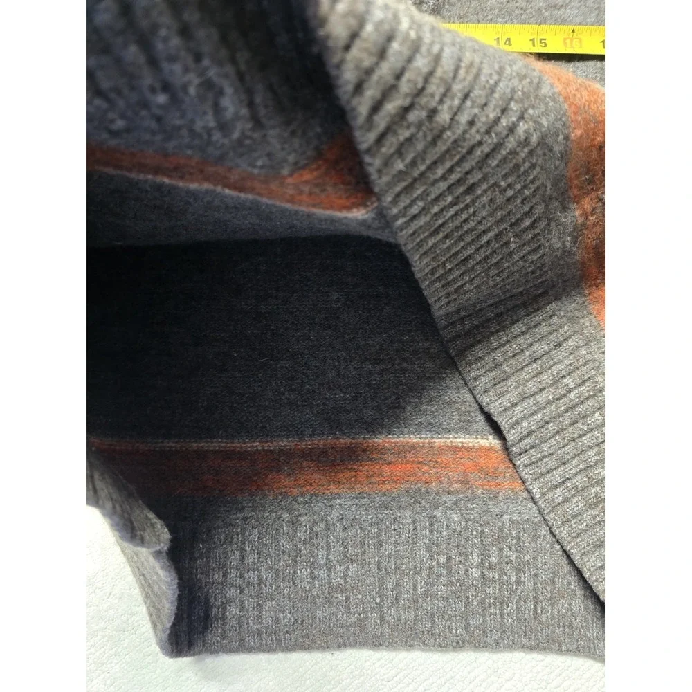 Banana Republic Men's XL 100% Merino Wool 1/4 Zip Sweater Gray Orange Stripe